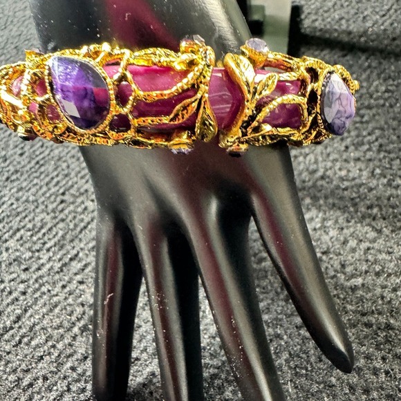 Womens Multicolor Amethyst Stone Round Shape Traditional Bangle - Picture 3 of 12